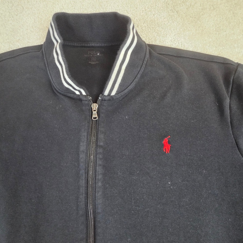 Polo Ralph Lauren Mens XXL Black Full Zip Track Jacket Red Pony Cotton Bomber